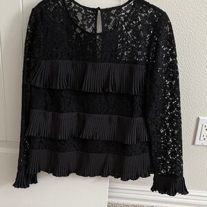 J. Crew Black Lace Pleated Blouse